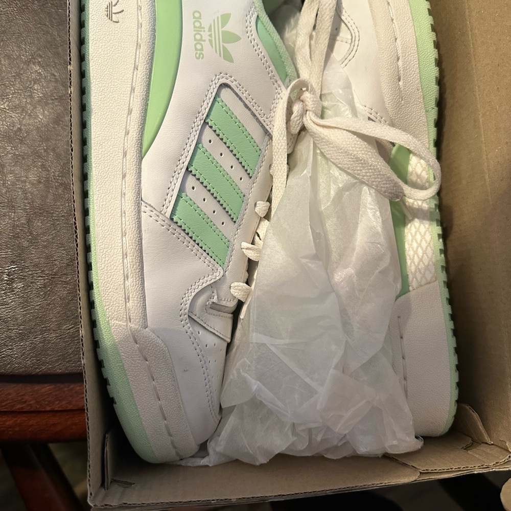 Adidas White and Light Green Trainers